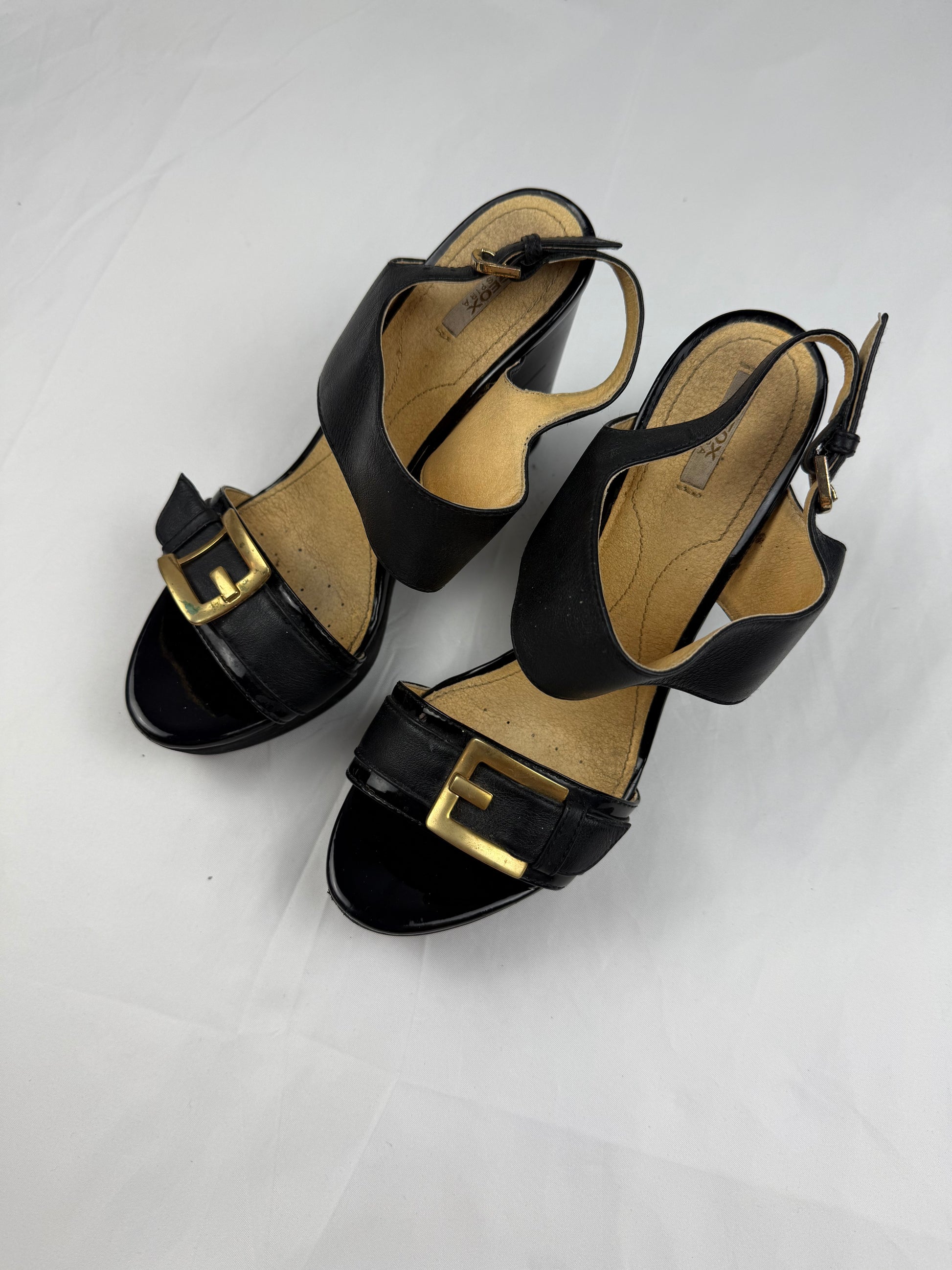 Black real leather wedge heels (39)