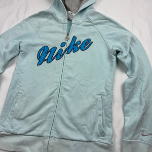 Blue cotton zip up swoosh logo hoodie (S)