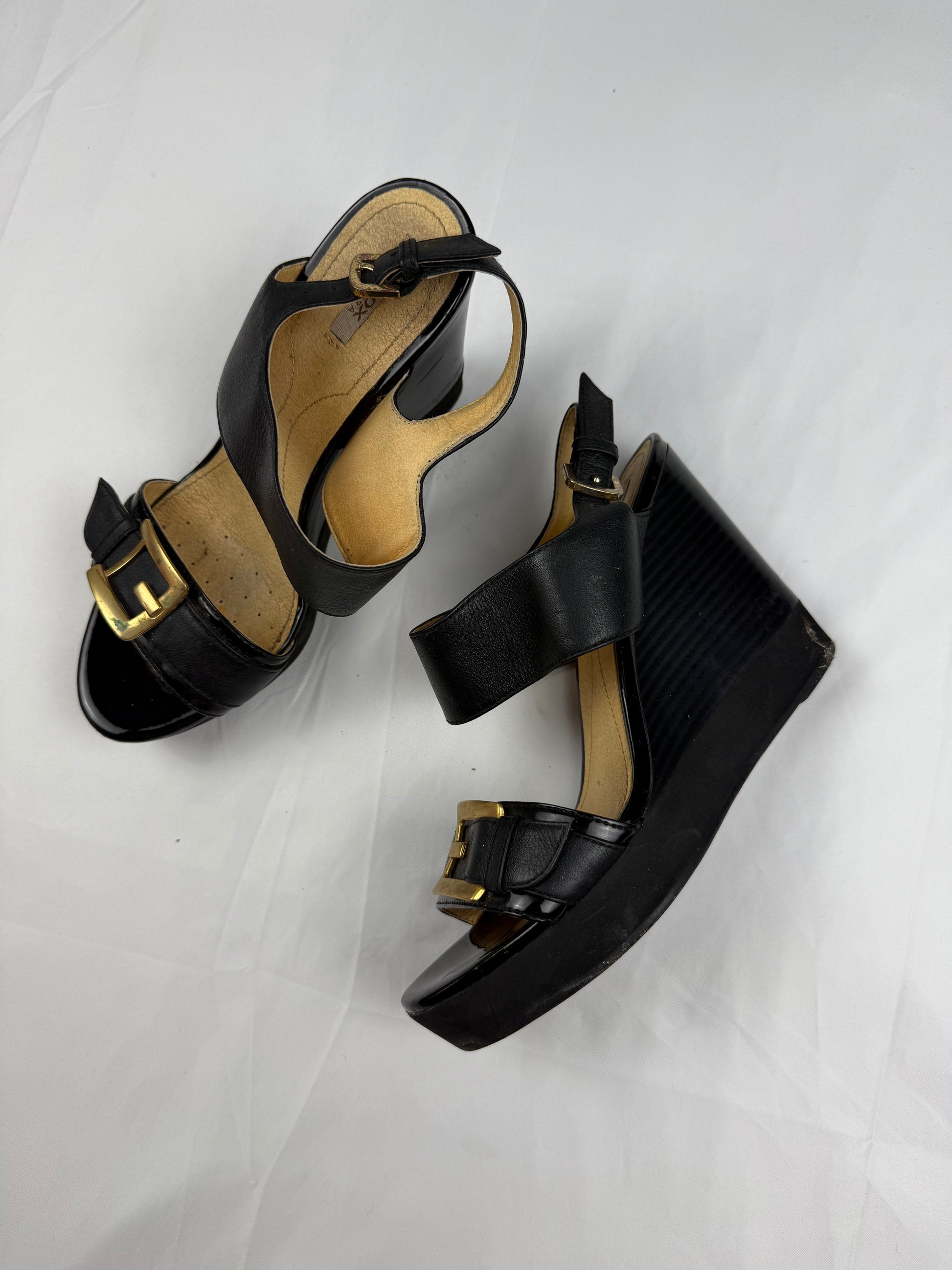 Black real leather wedge heels (39)