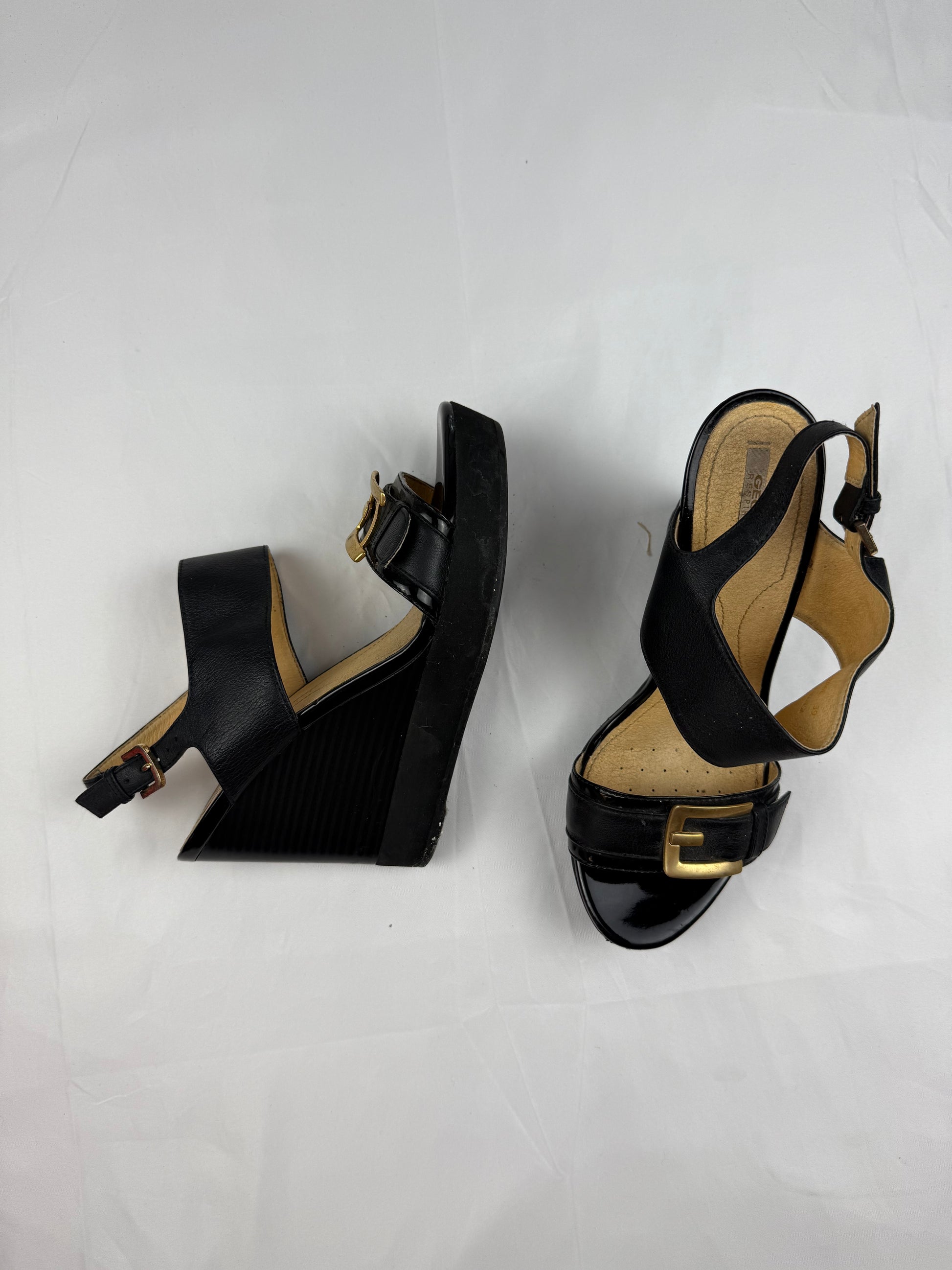 Black real leather wedge heels (39)
