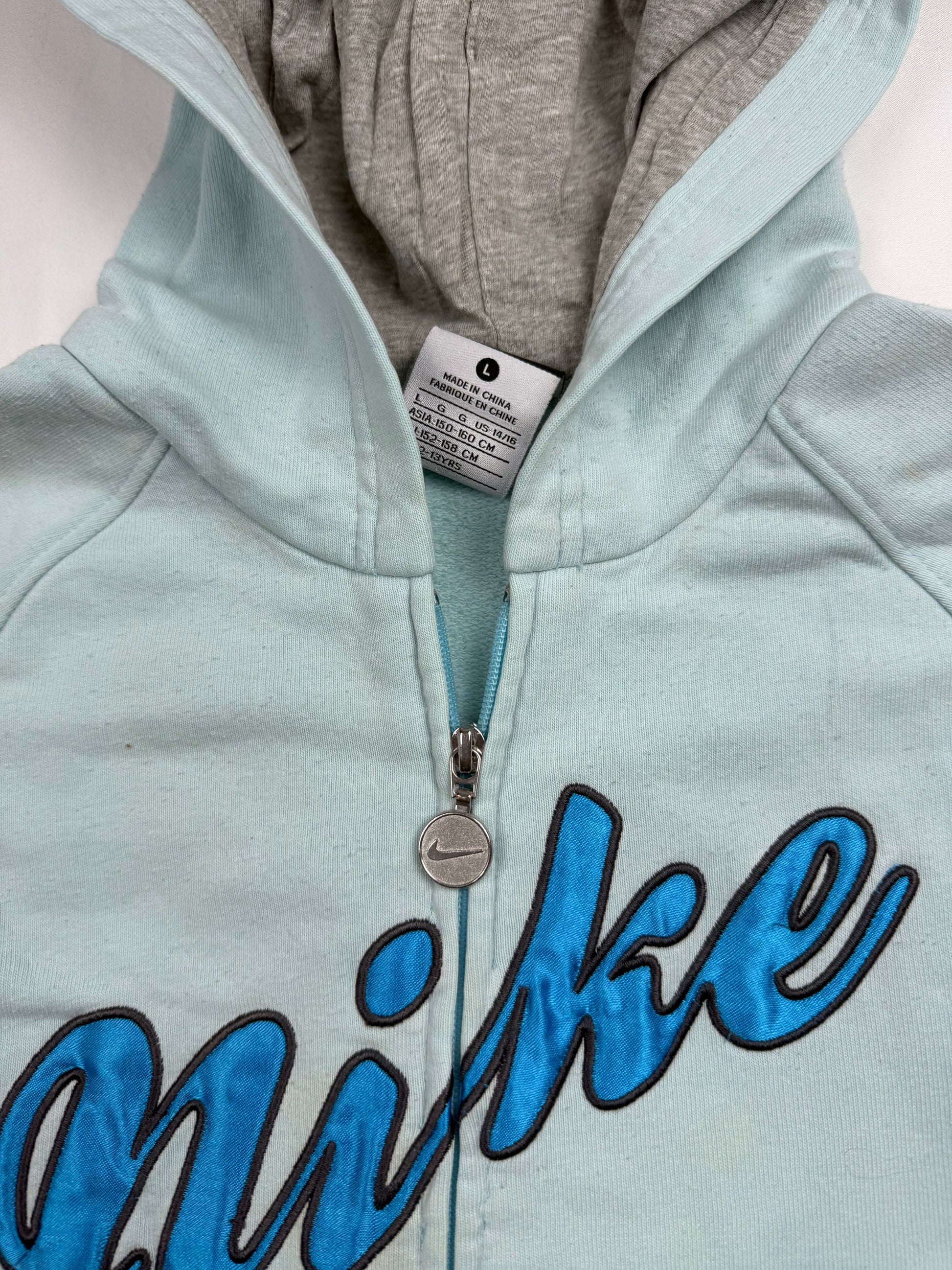 Blue cotton zip up swoosh logo hoodie (S)