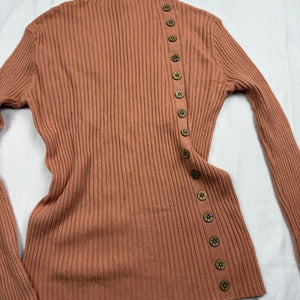 Orange ribbed buttons up high neck jumper (S/M)