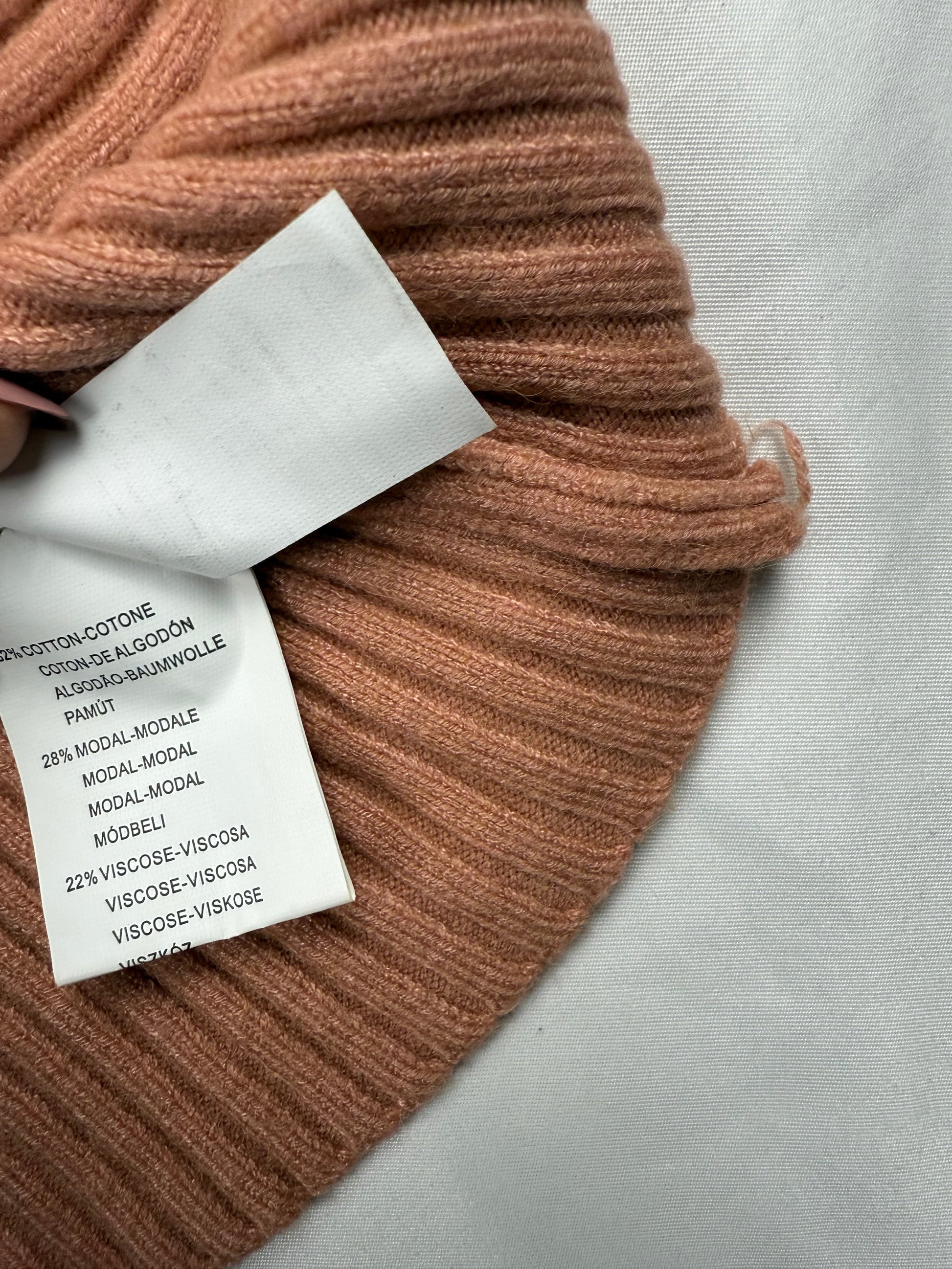 Orange ribbed buttons up high neck jumper (S/M)