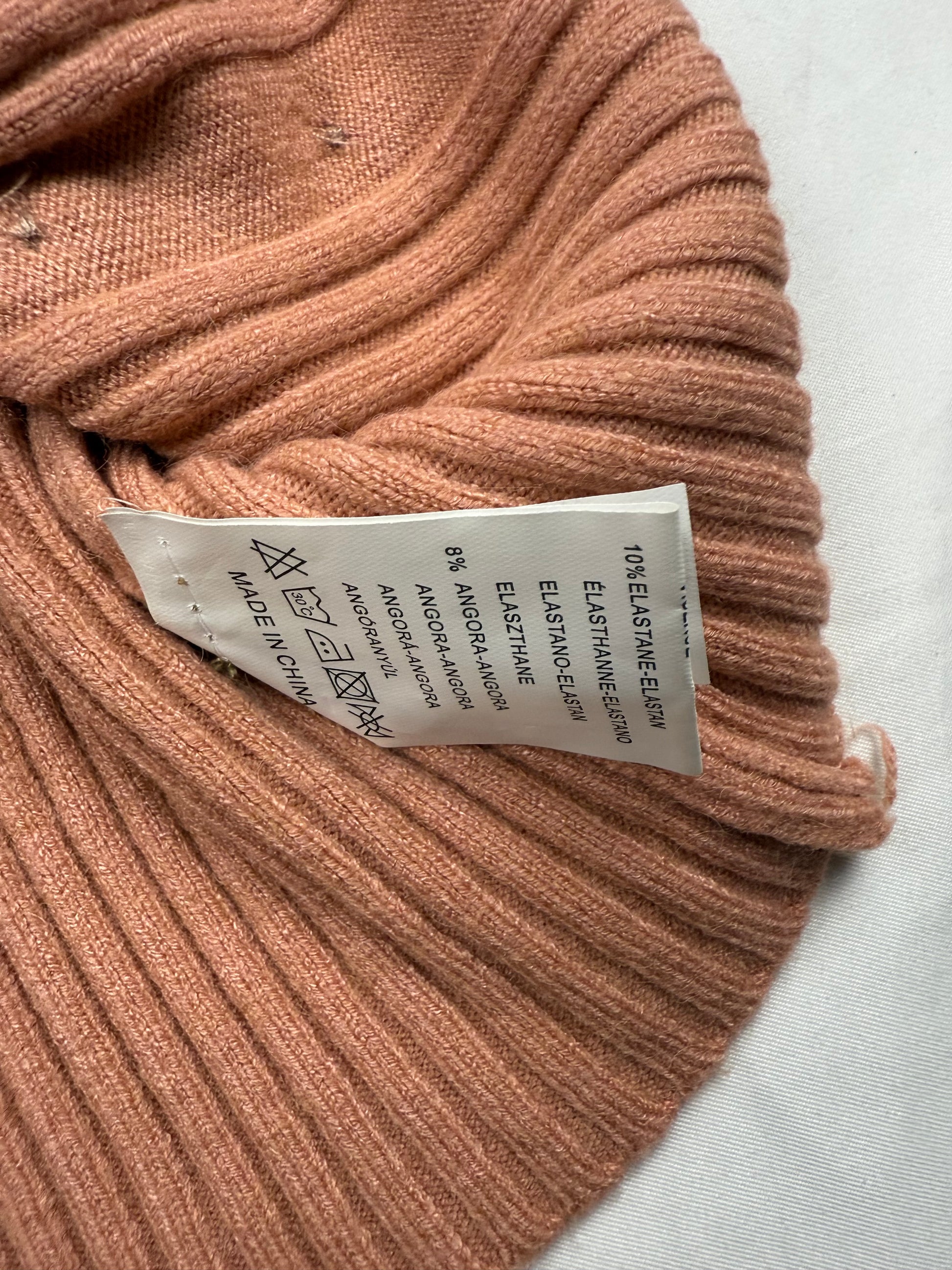 Orange ribbed buttons up high neck jumper (S/M)