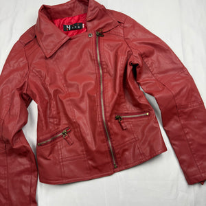Red pvc leather zip up tight fit jacket (S)