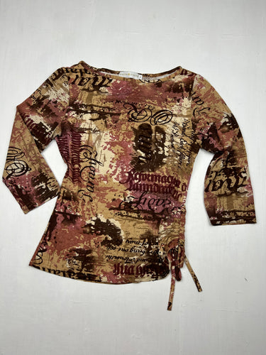 Beige graphic ruched  long sleeves top (S/M)