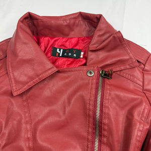 Red pvc leather zip up tight fit jacket (S)