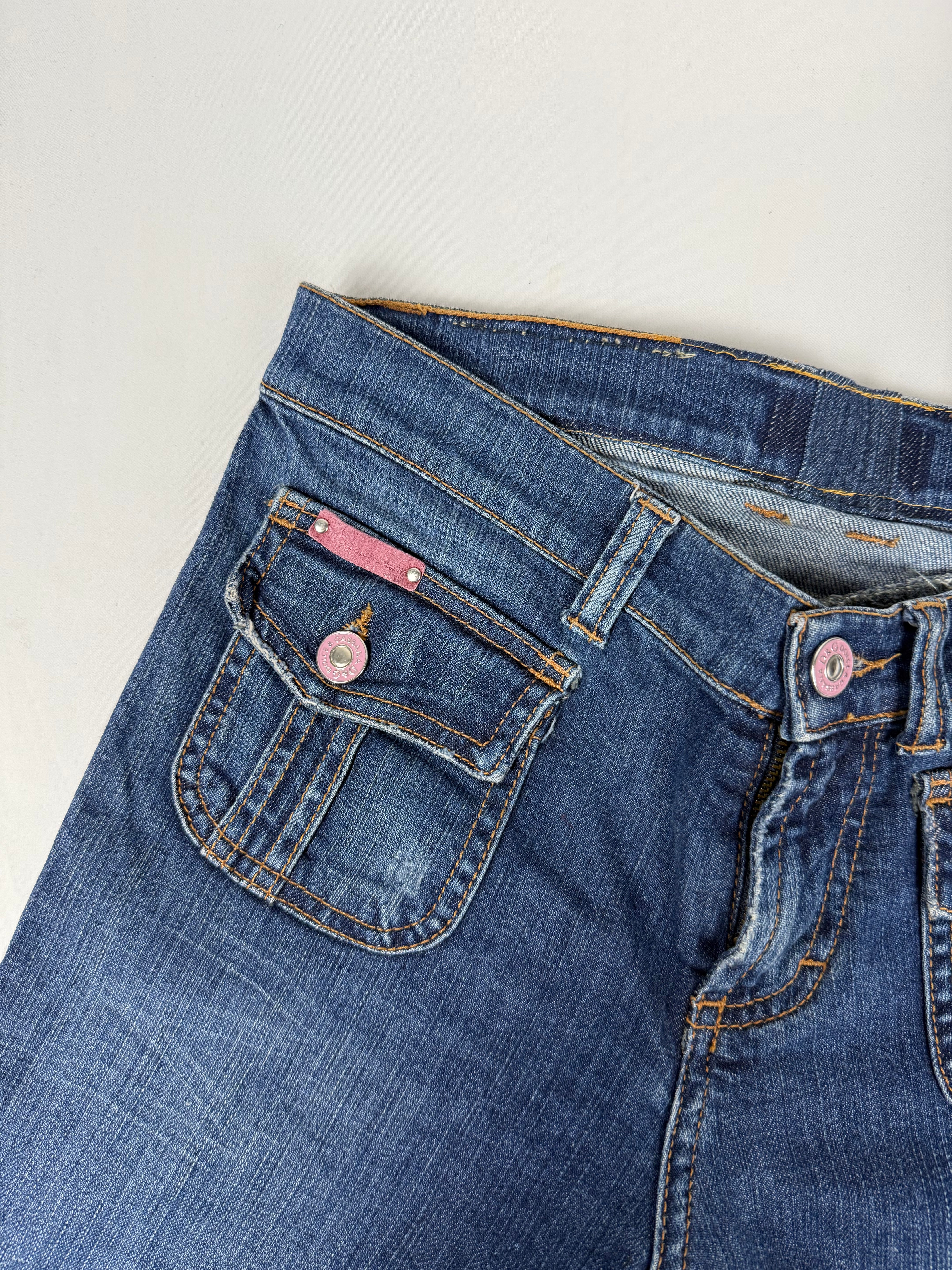 Blue denim low rise bootcut pants (S)