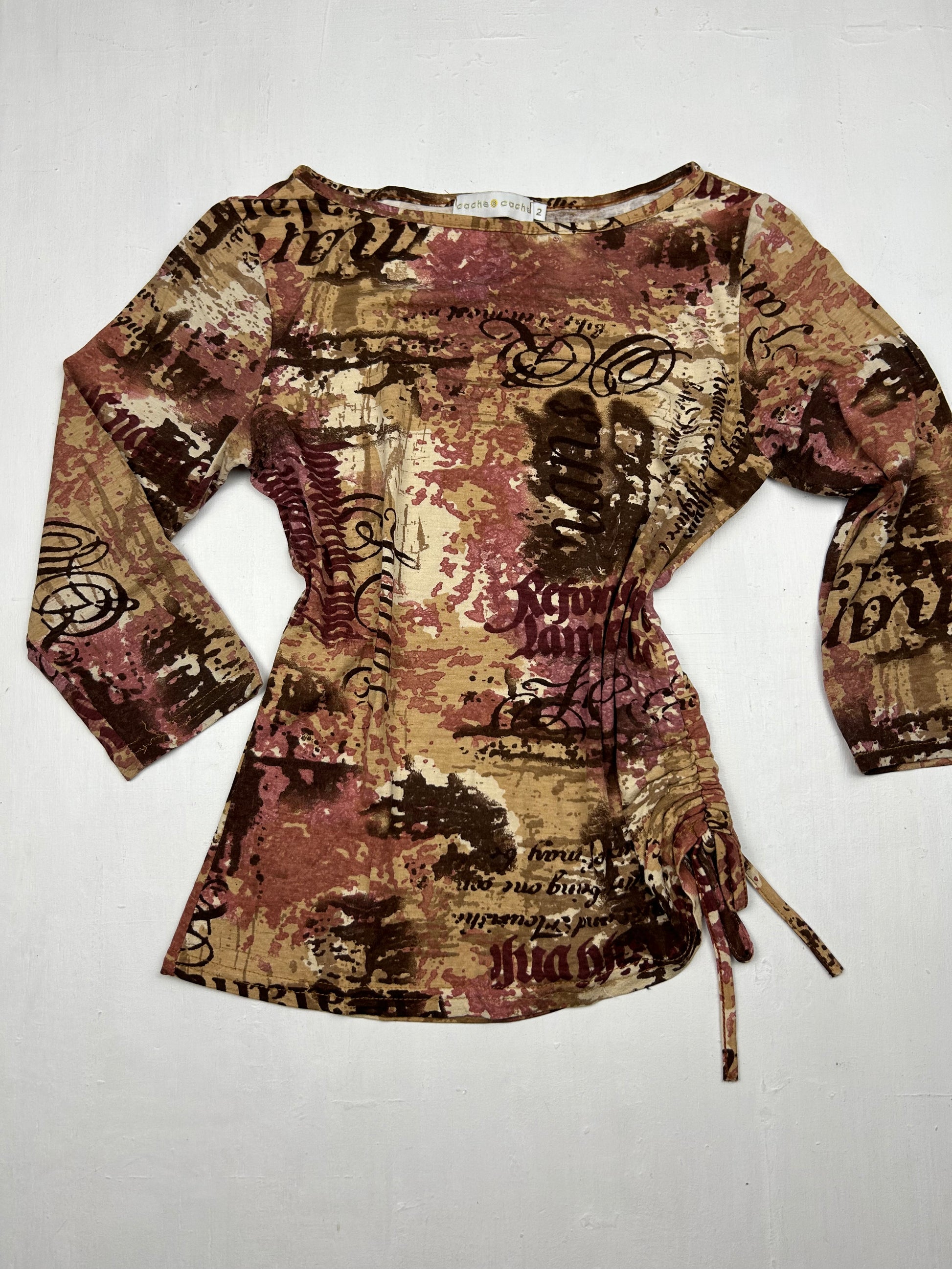 Beige graphic ruched  long sleeves top (S/M)