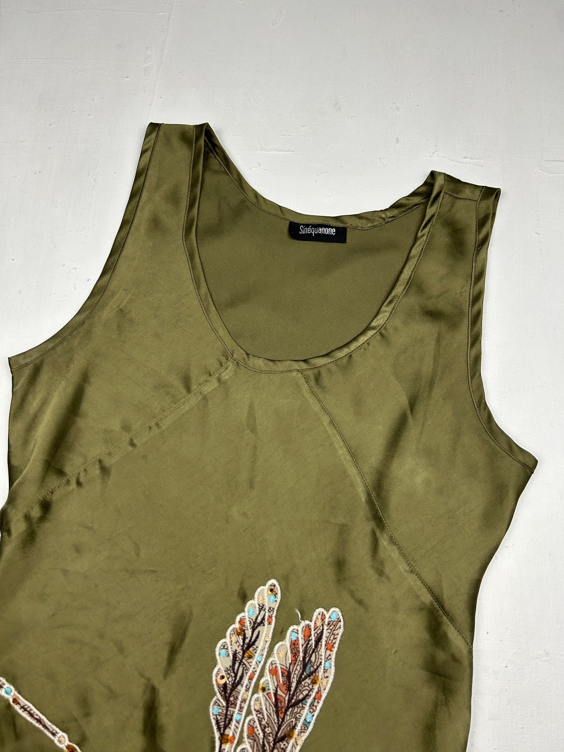 Khaki satin dragonfly asymmetric top (S)