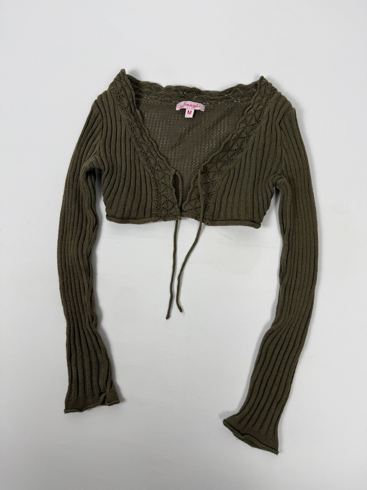 Khaki crochet long sleeves bolero top (M)