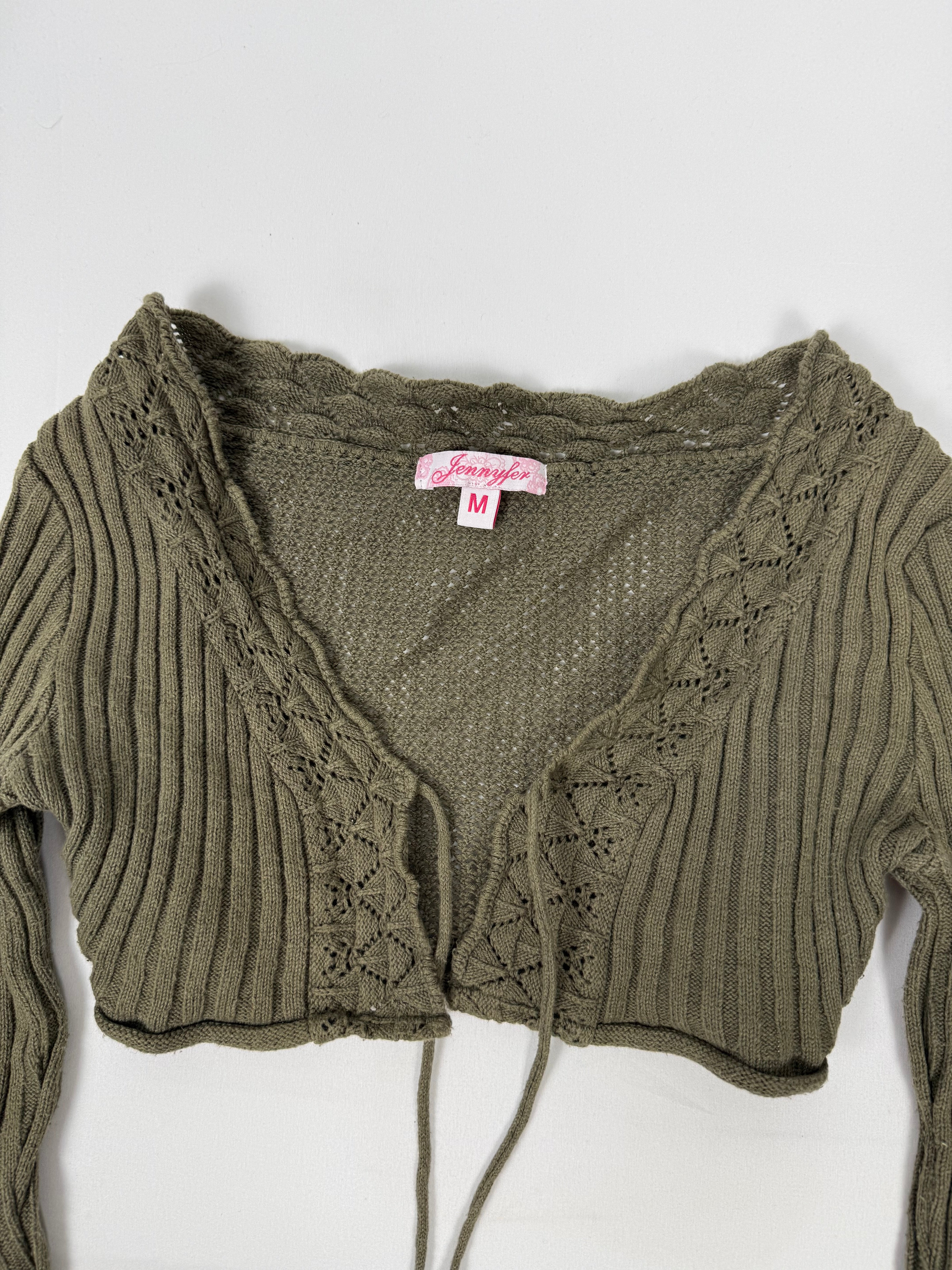 Khaki crochet long sleeves bolero top (M)