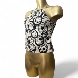 White graphic 100% cotton halter top (S/M)