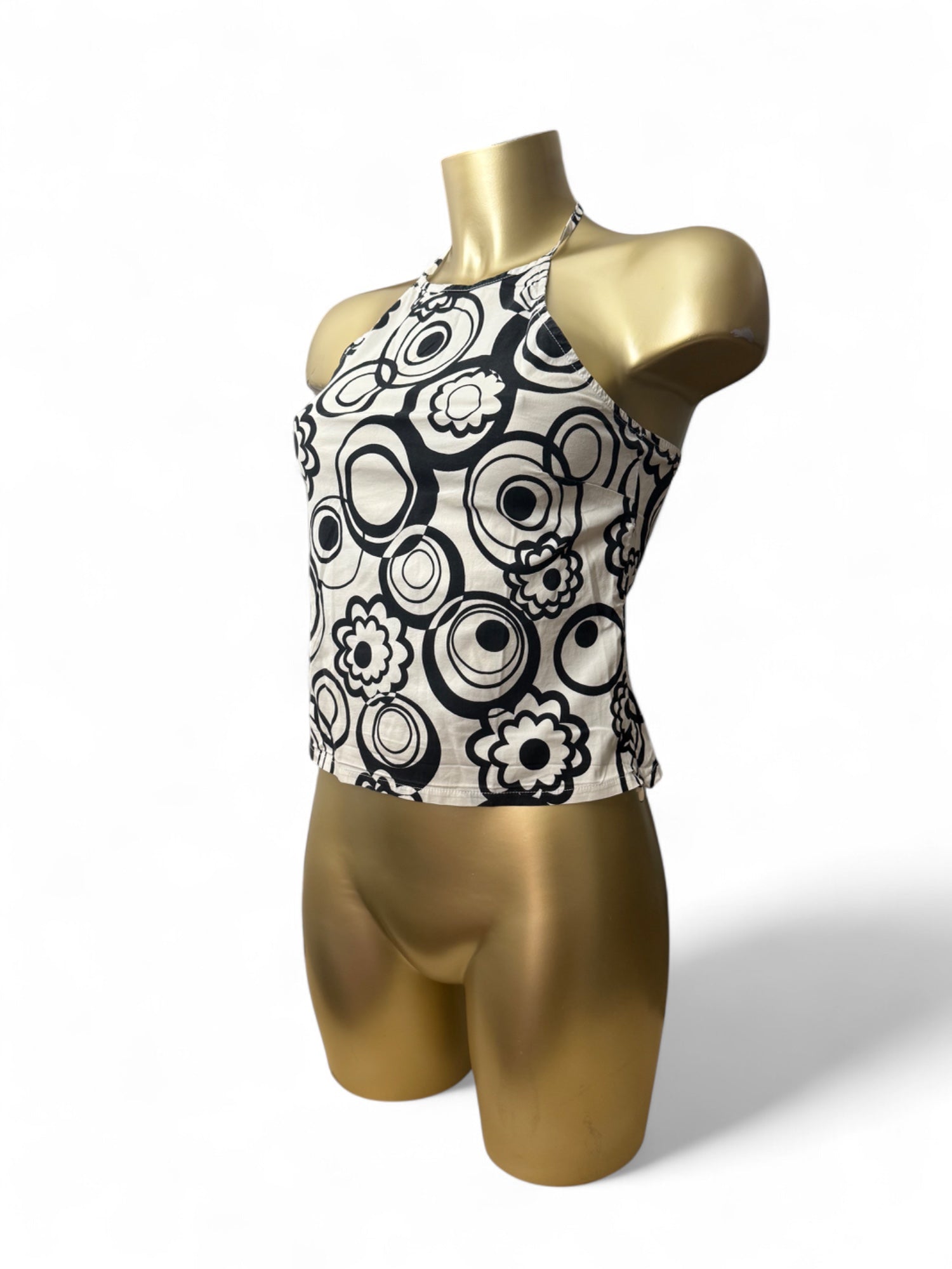 White graphic 100% cotton halter top (S/M)