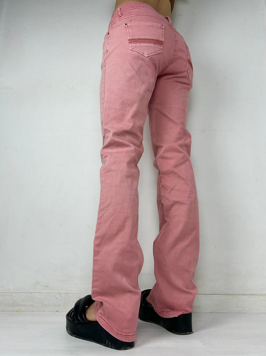 Pink low waist straight legs denim pants (M)
