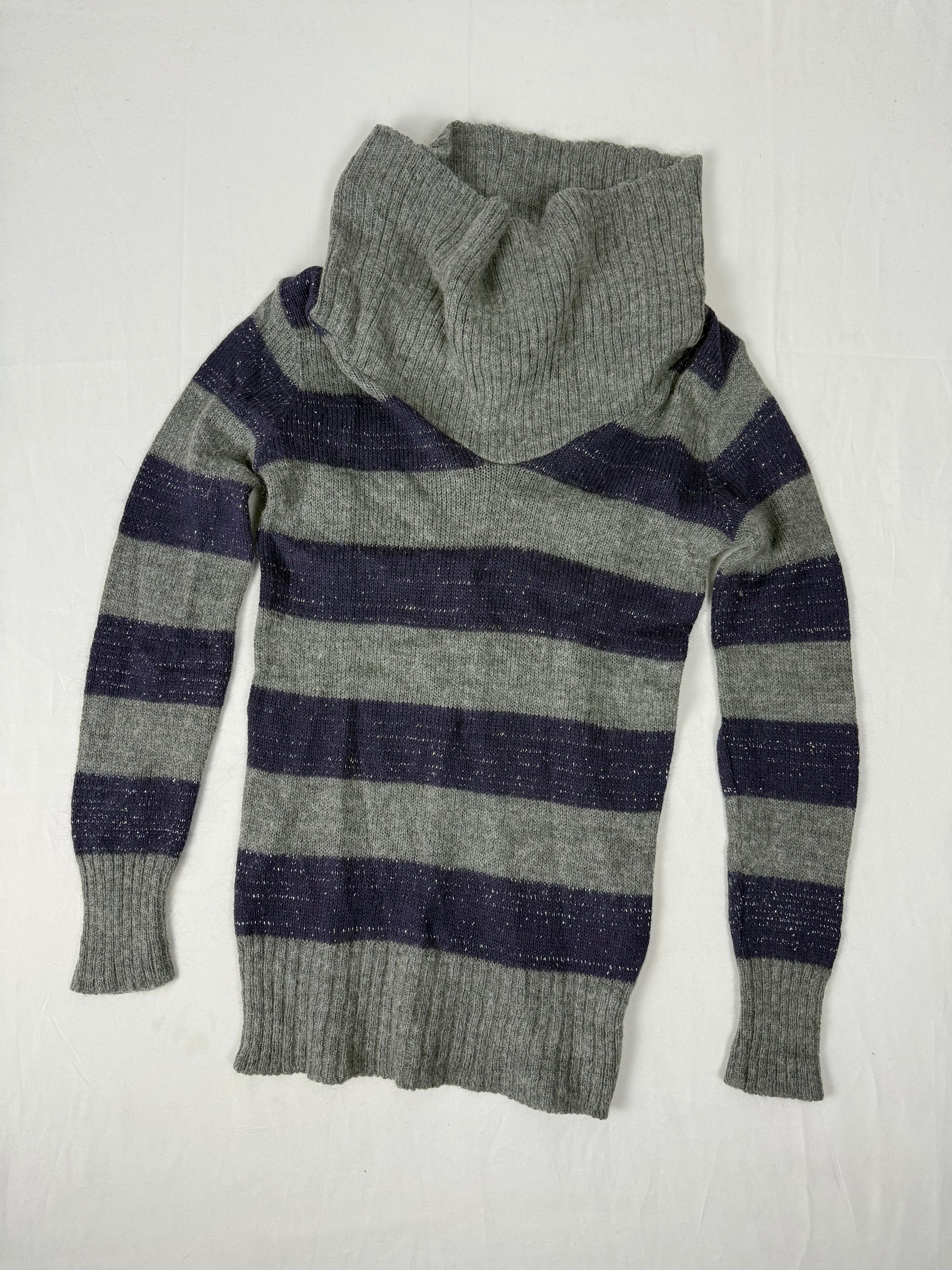 Grey & purple striped wool turtleneck jumper (S/M)