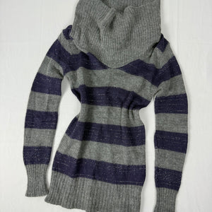 Grey & purple striped wool turtleneck jumper (S/M)