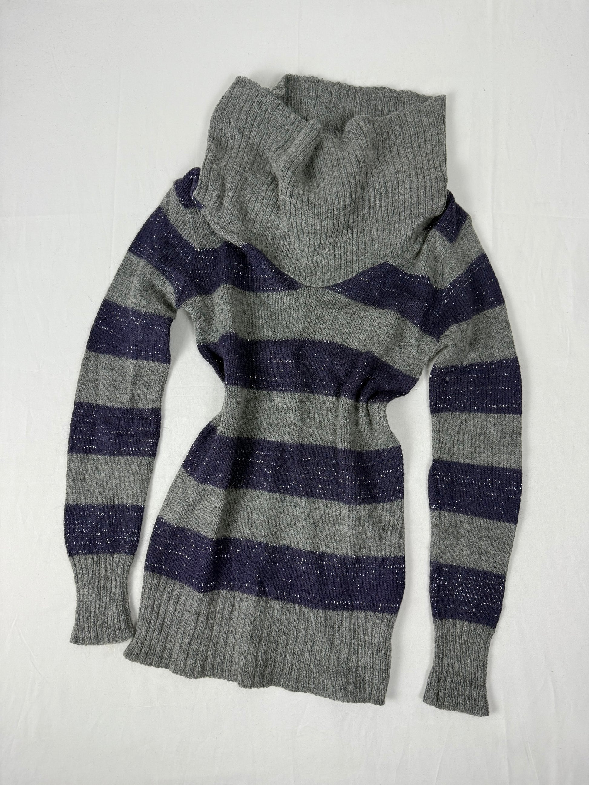 Grey & purple striped wool turtleneck jumper (S/M)