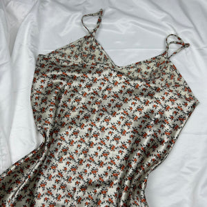 Cream floral print babydoll satin mini dress (M/L)