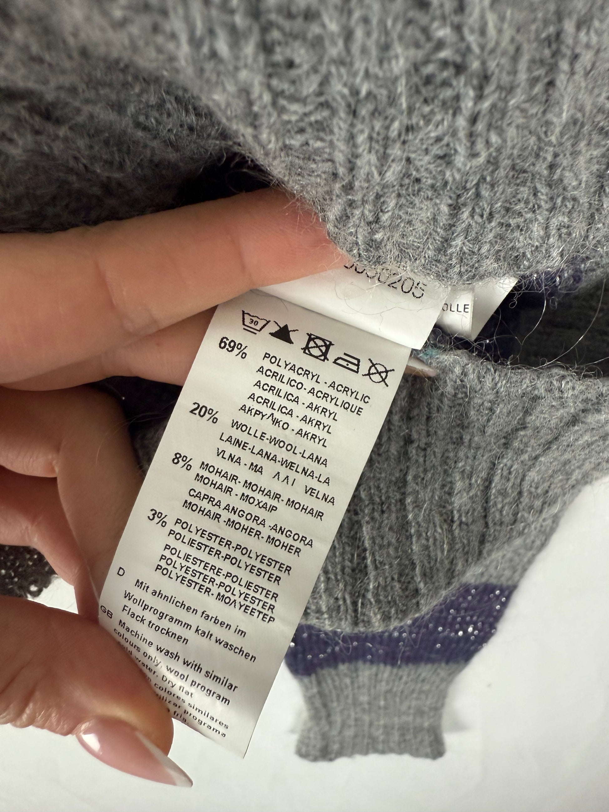 Grey & purple striped wool turtleneck jumper (S/M)