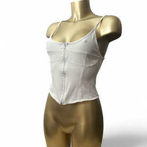White zip up bustier cami top (M)