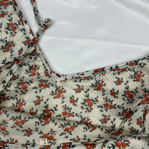 Cream floral print babydoll satin mini dress (M/L)