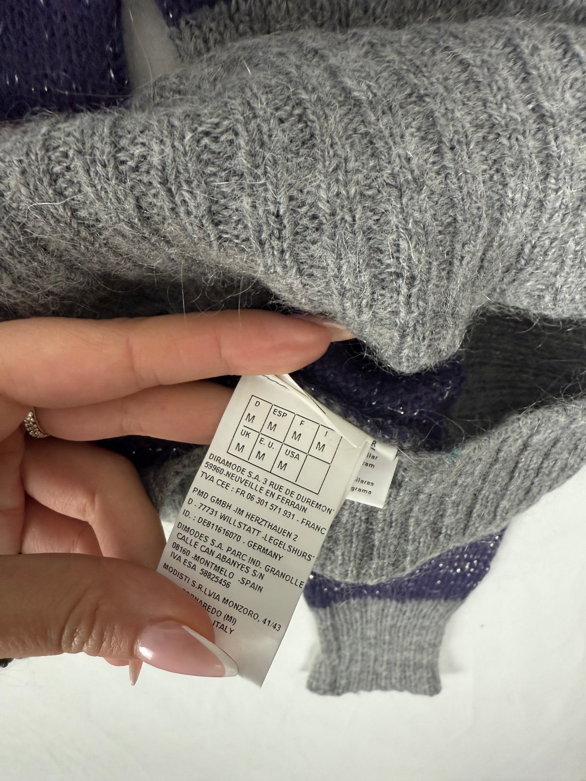 Grey & purple striped wool turtleneck jumper (S/M)