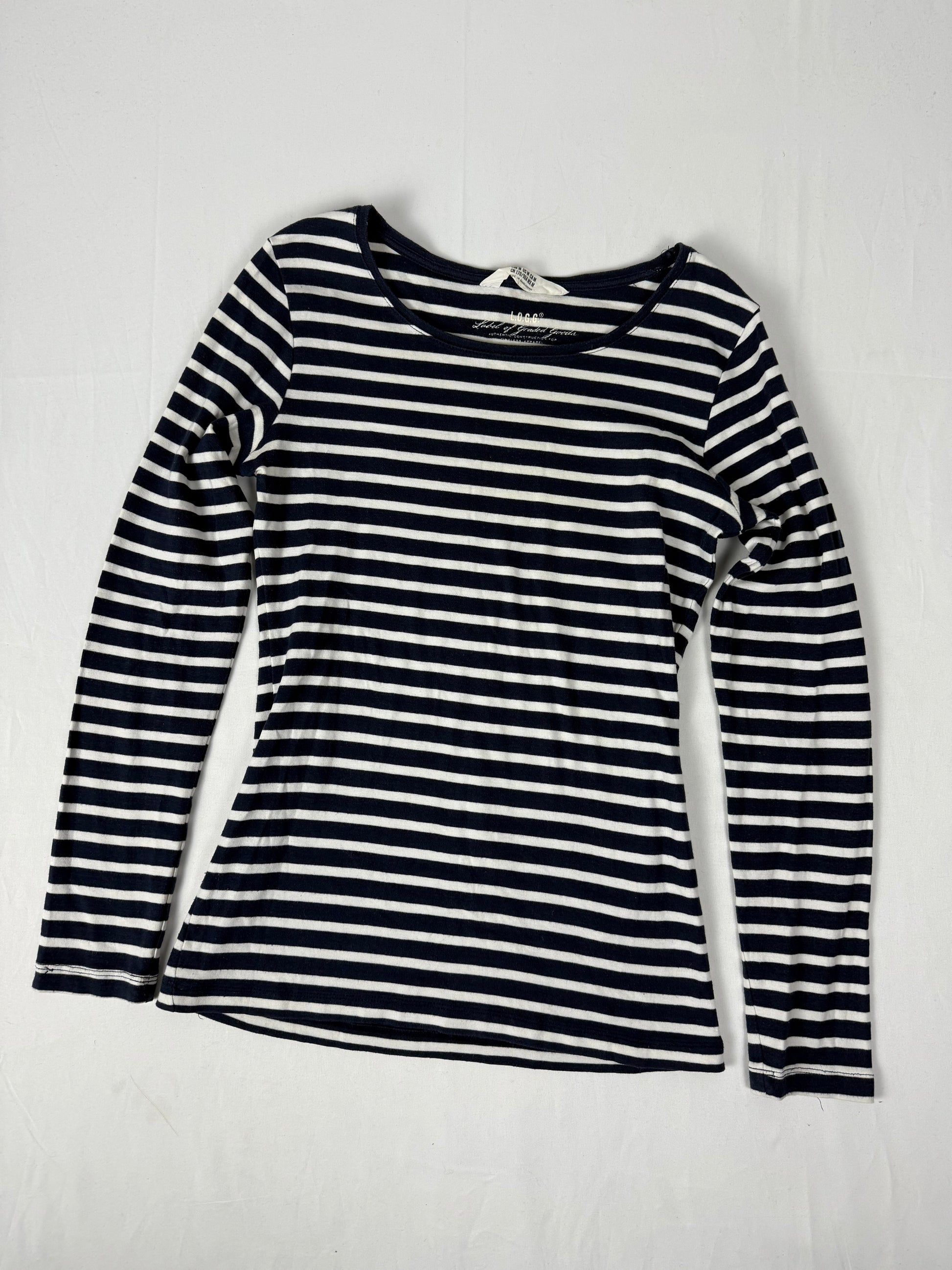 Navy striped cotton long sleeves top (M)