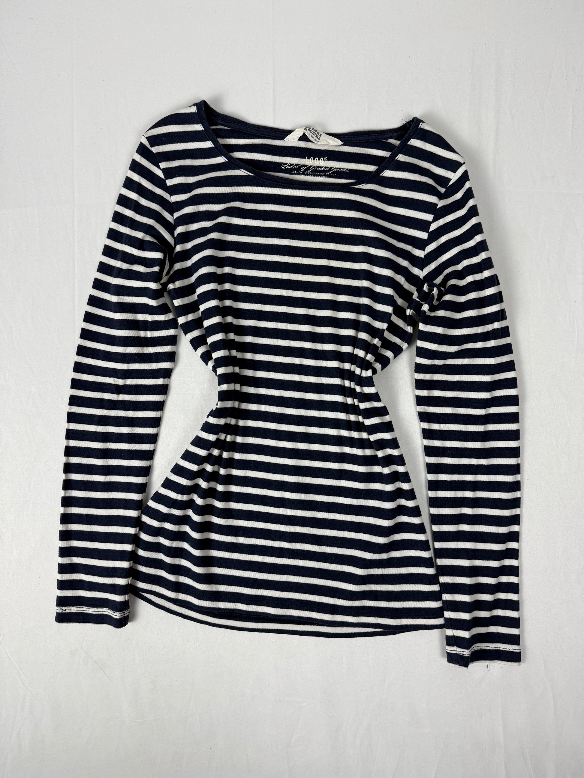 Navy striped cotton long sleeves top (M)