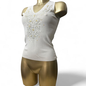 White embroidered pearls knitted tank  top (S/M)