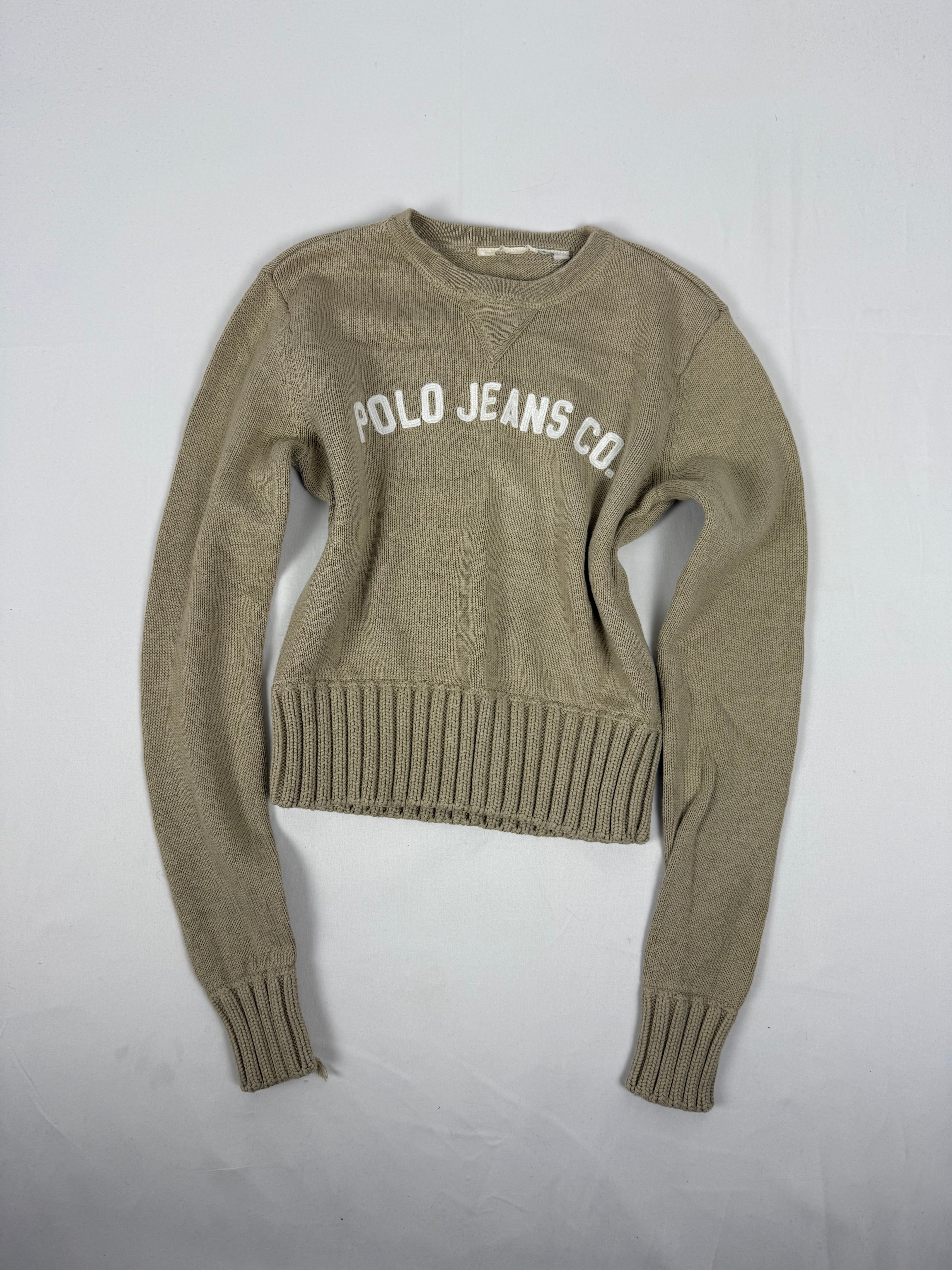 Beige round neck cotton jumper (XS)