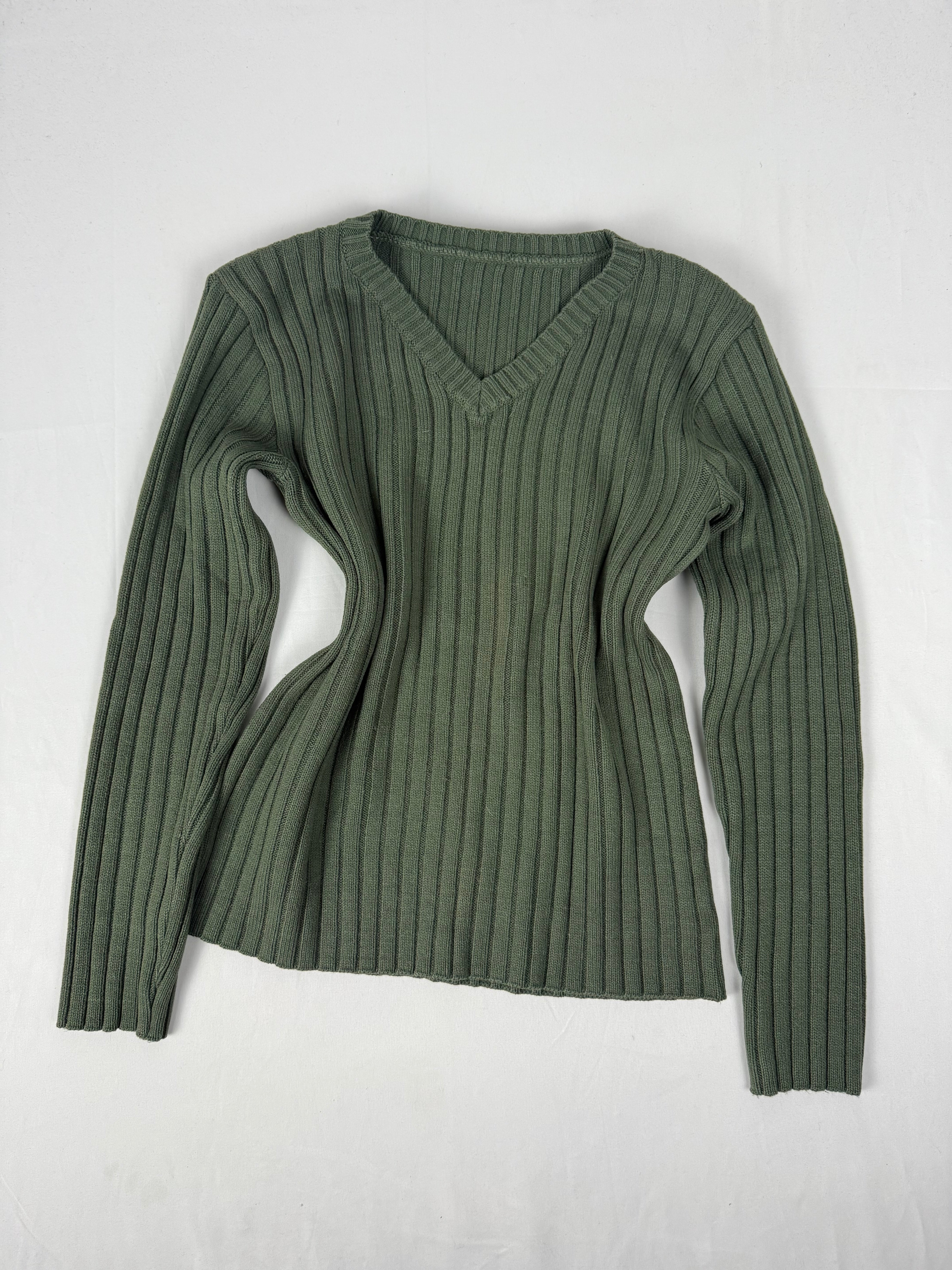 Khaki ribbed V neck jumper (S/M)