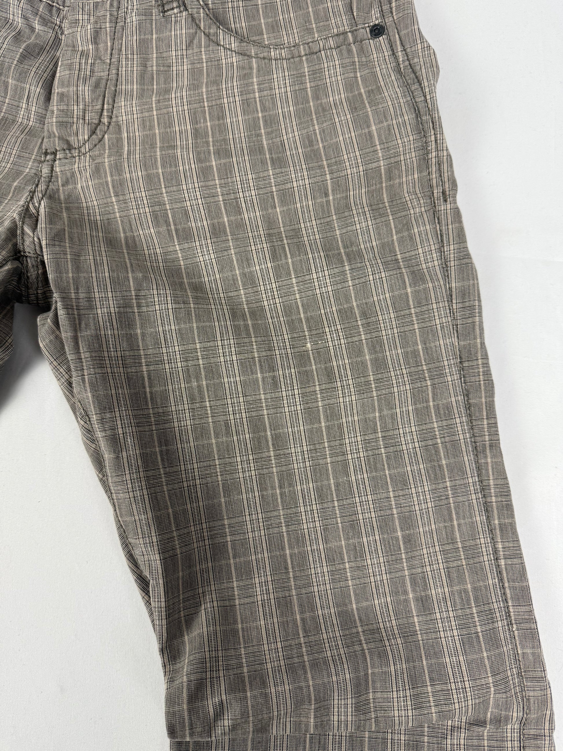 Brown check print low rise baggy pants (M)