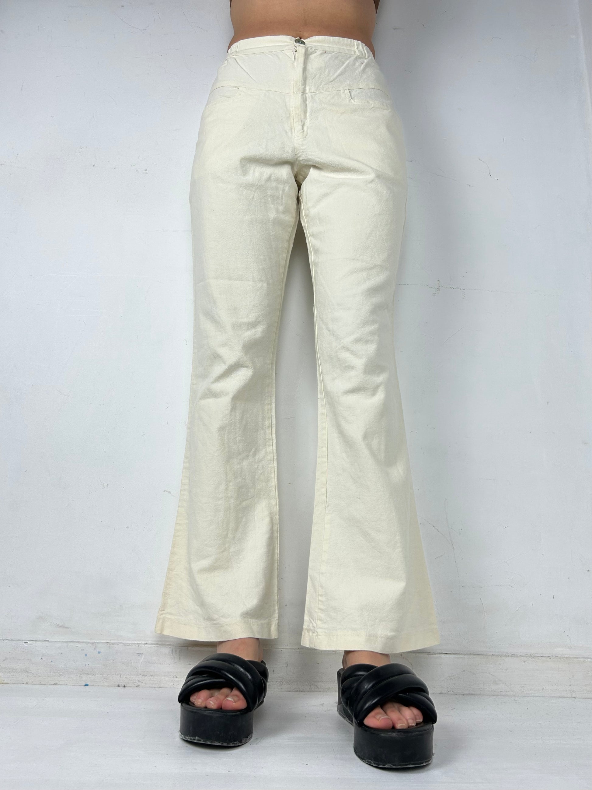 White mid waist 100% cotton flare pants (S)