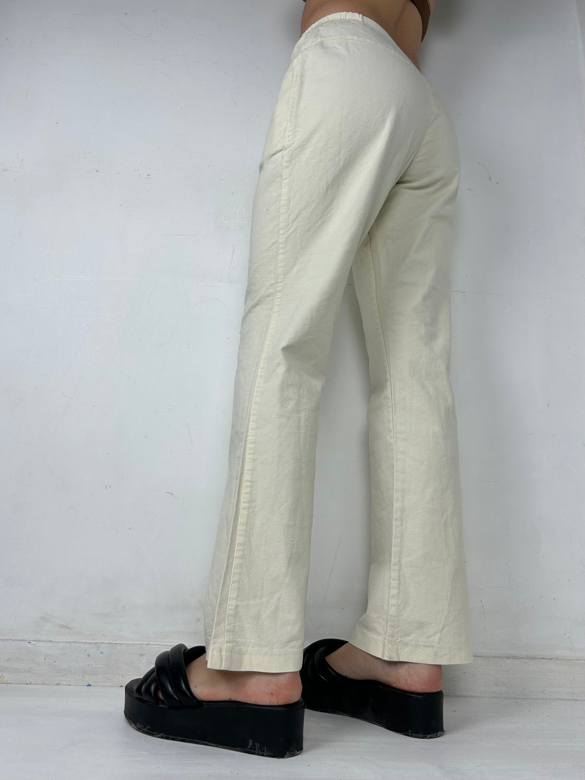 White mid waist 100% cotton flare pants (S)