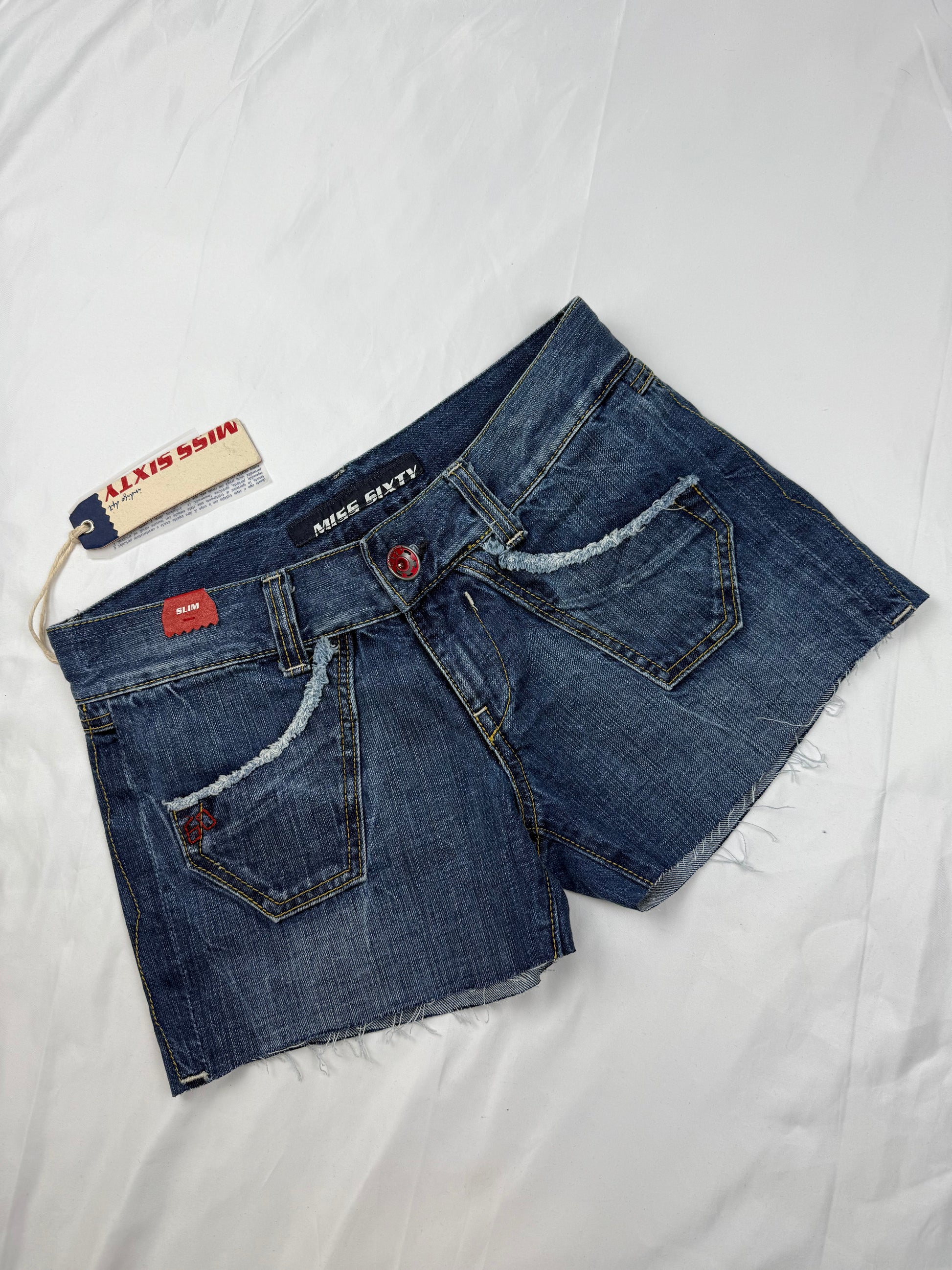 Blue low rise denim mini short (S/M)