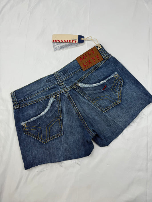 Blue low rise denim mini short (S/M)