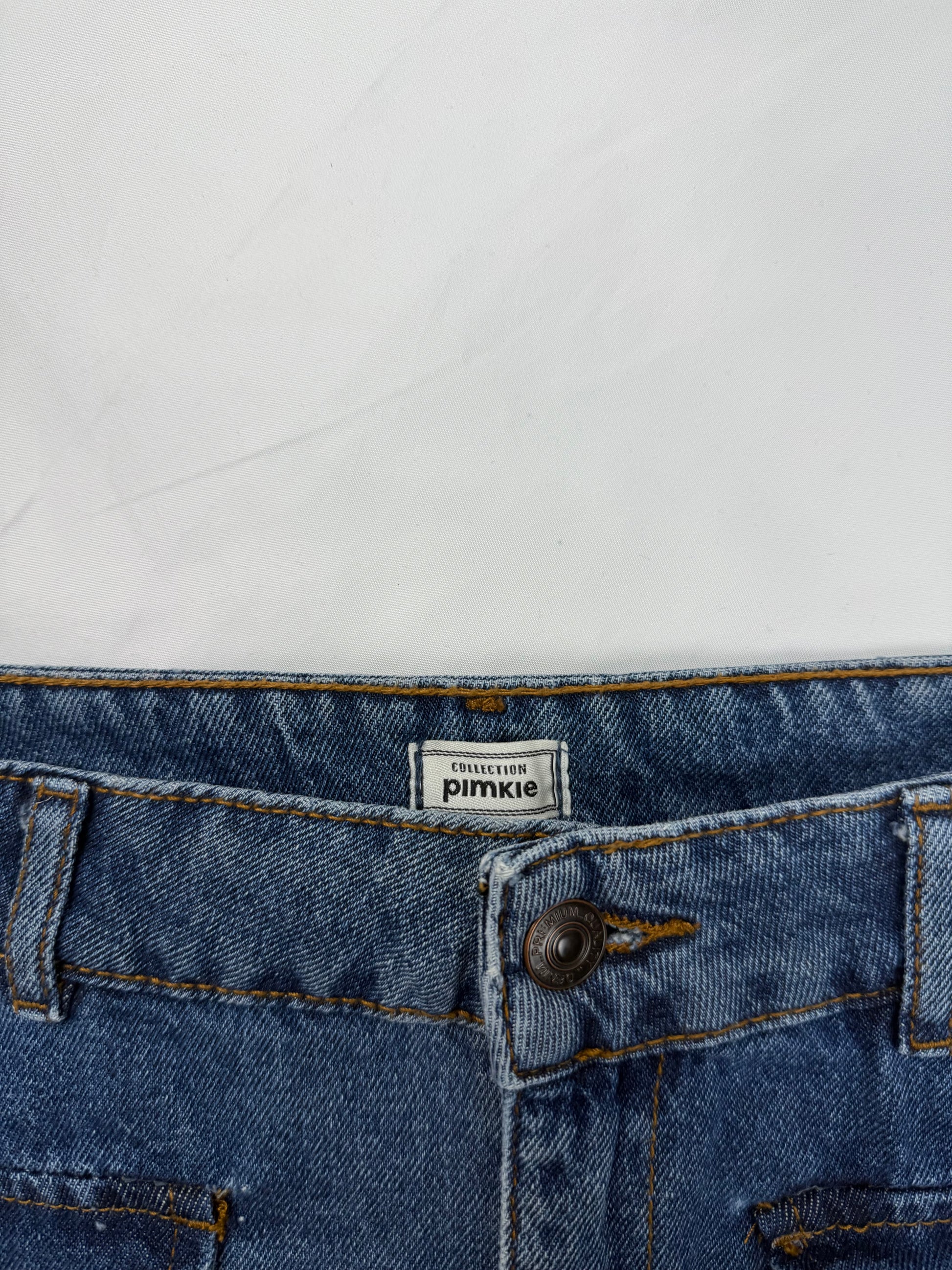 Blue denim low rise cargo mini skirt (XS)
