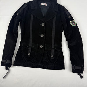 Black velvet ribbed biker jacket (S)