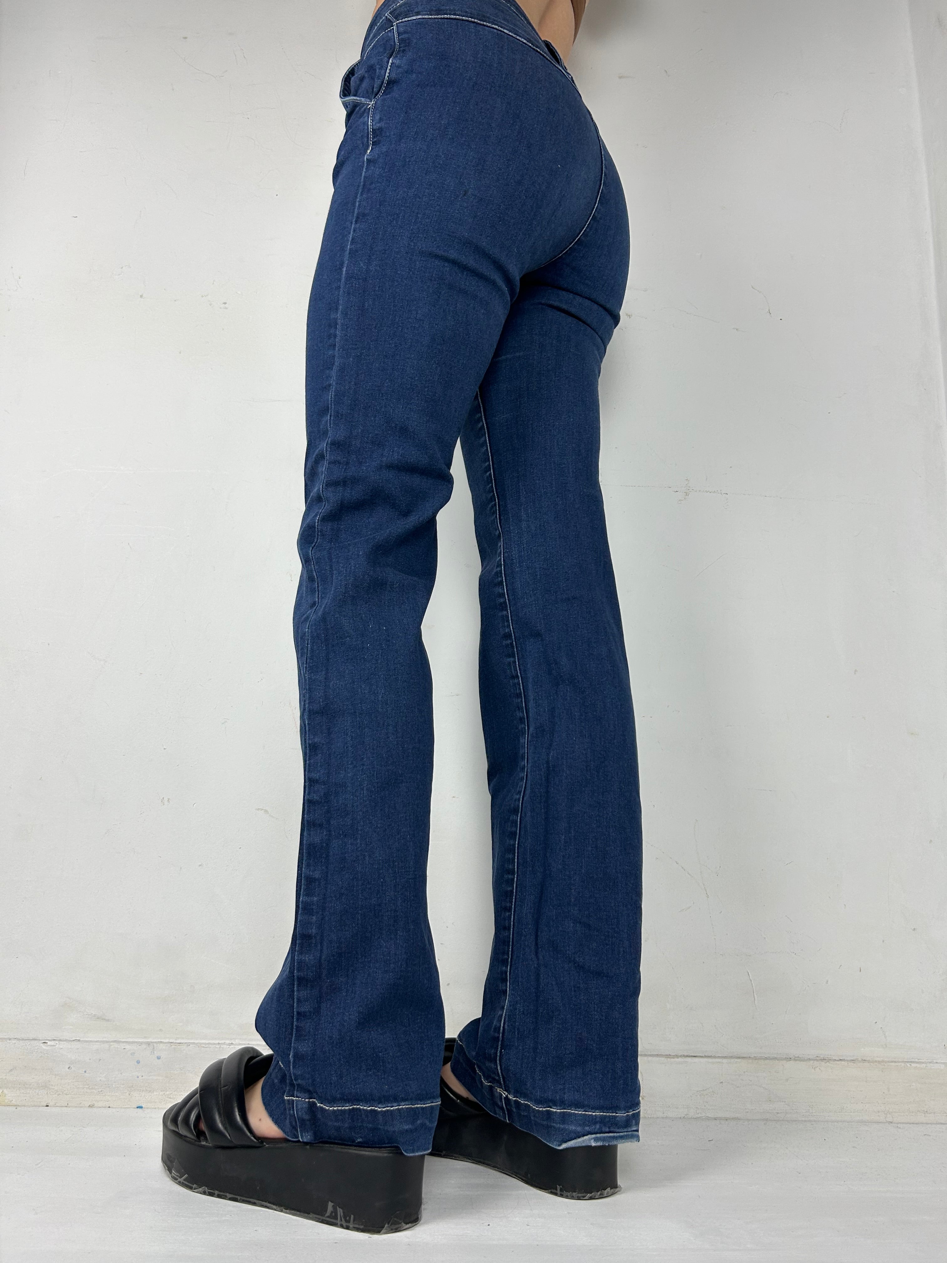 Blue denim stretchy low waist flare pants (XS/S)