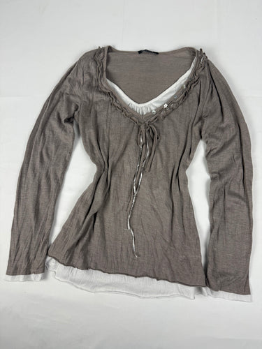 Khaki coquette long sleeves top (S/M)