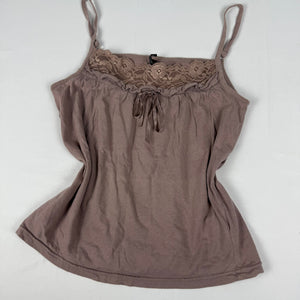 Beige 100% cotton lace neck cami top (L)