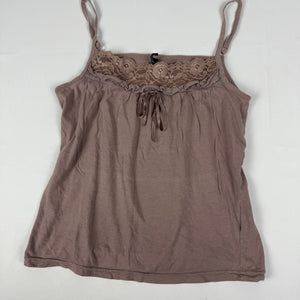 Beige 100% cotton lace neck cami top (L)