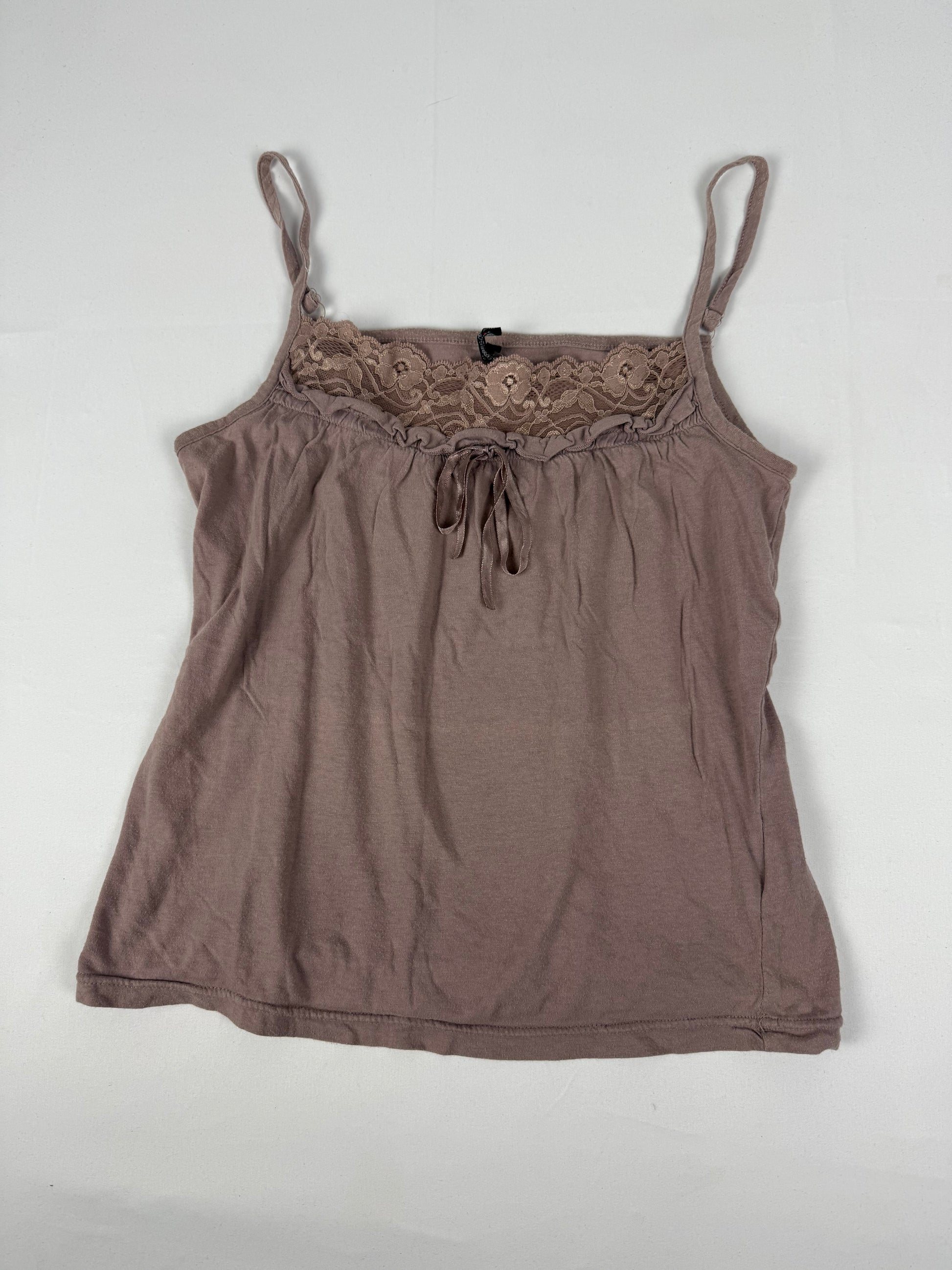 Beige 100% cotton lace neck cami top (L)