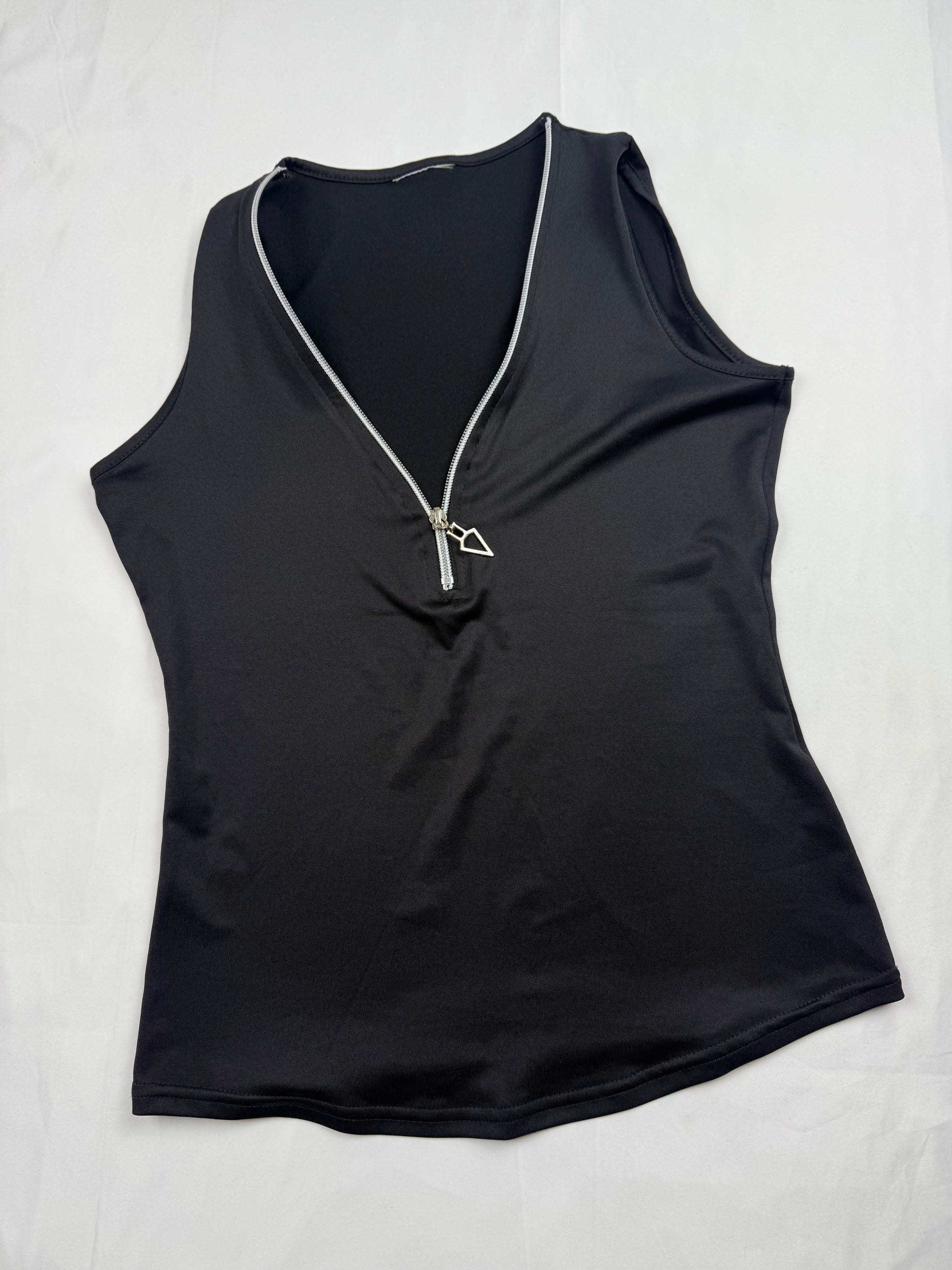 Black zip up tank top (S/M)