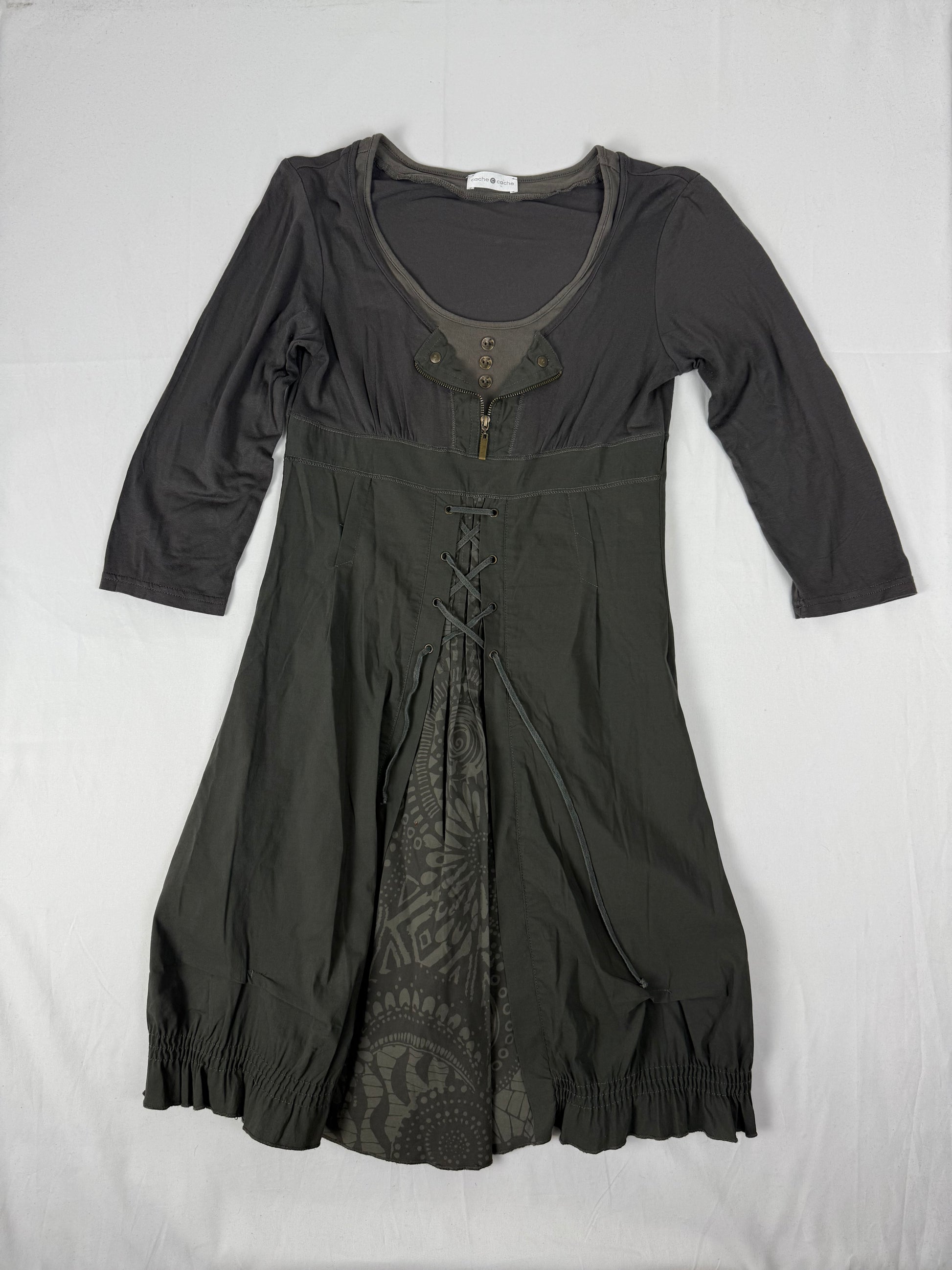 Khaki lace up mini dress (S/M)