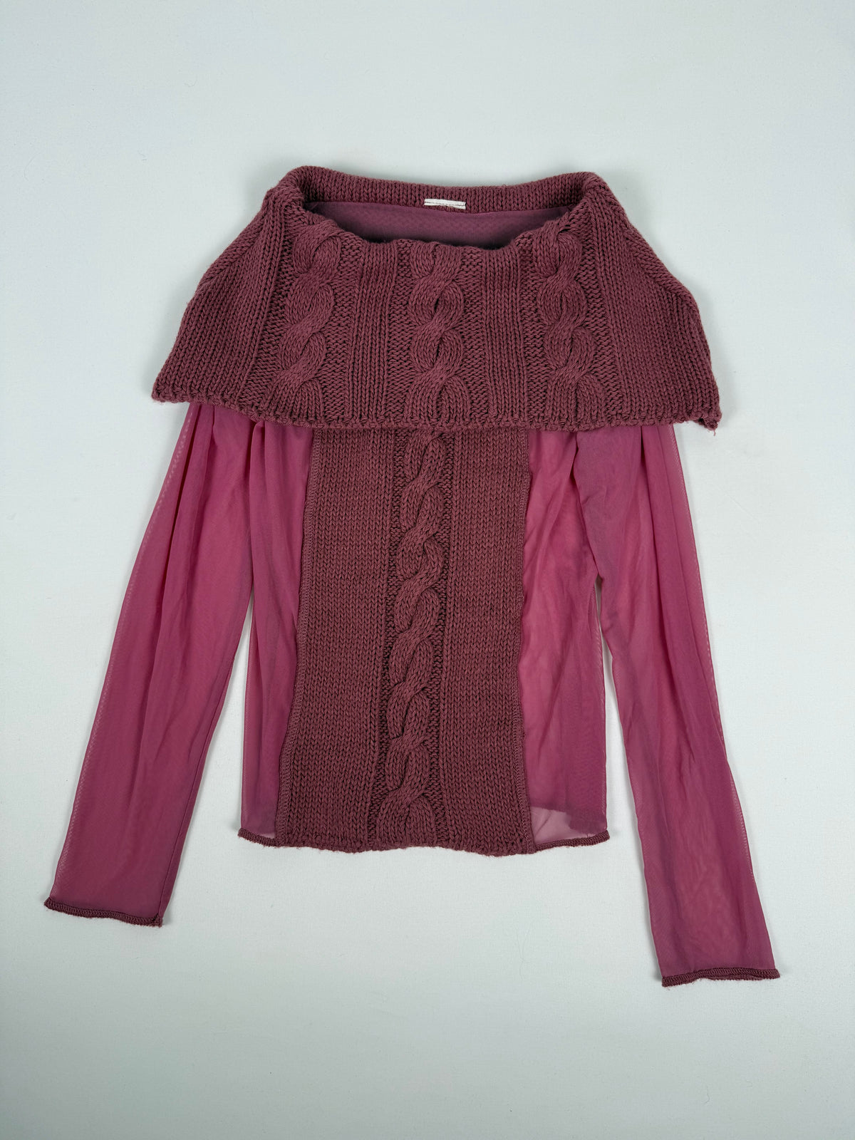 Pink turtleneck bi fabric mesh jumper (S/M)