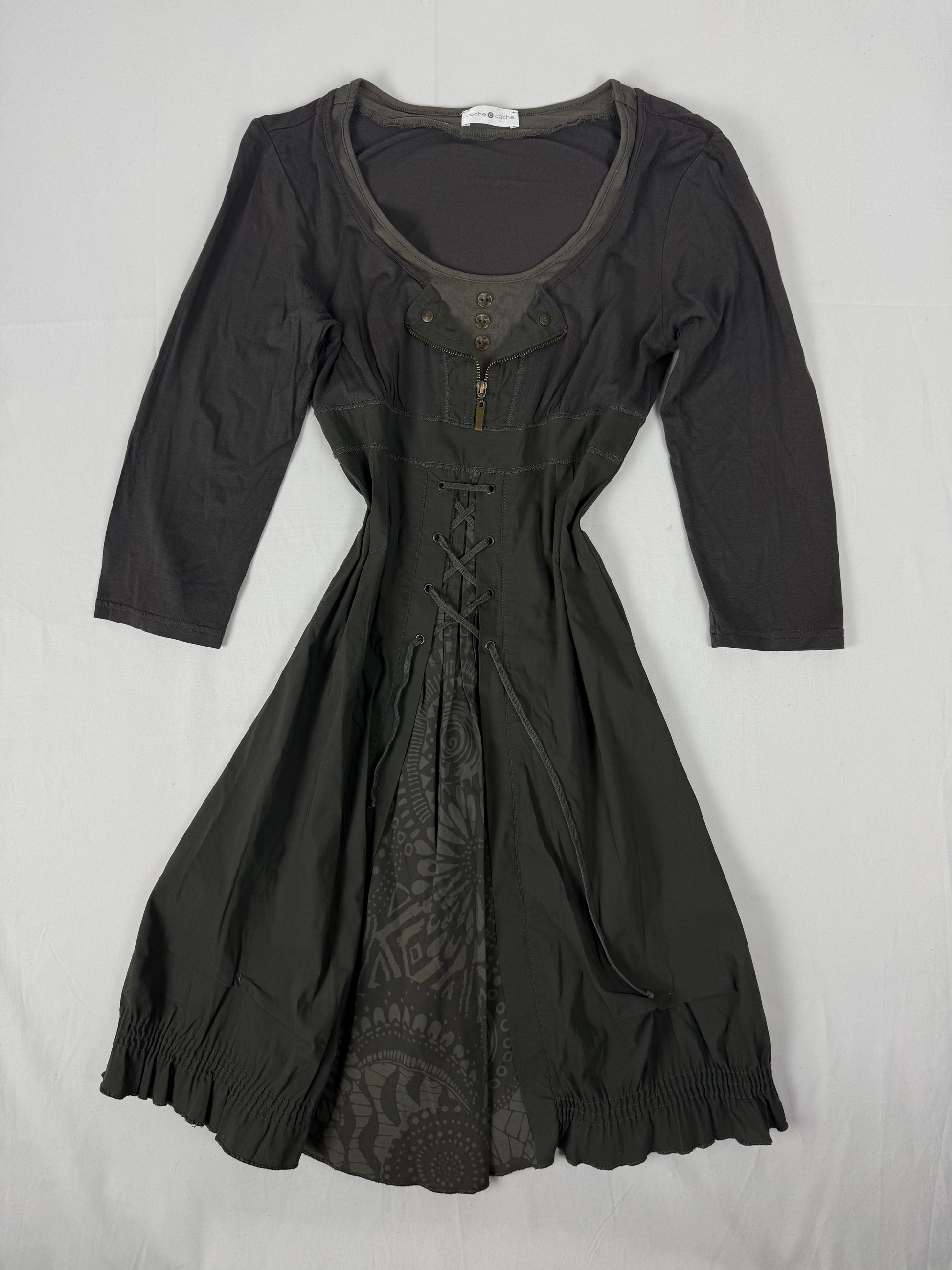 Khaki lace up mini dress (S/M)