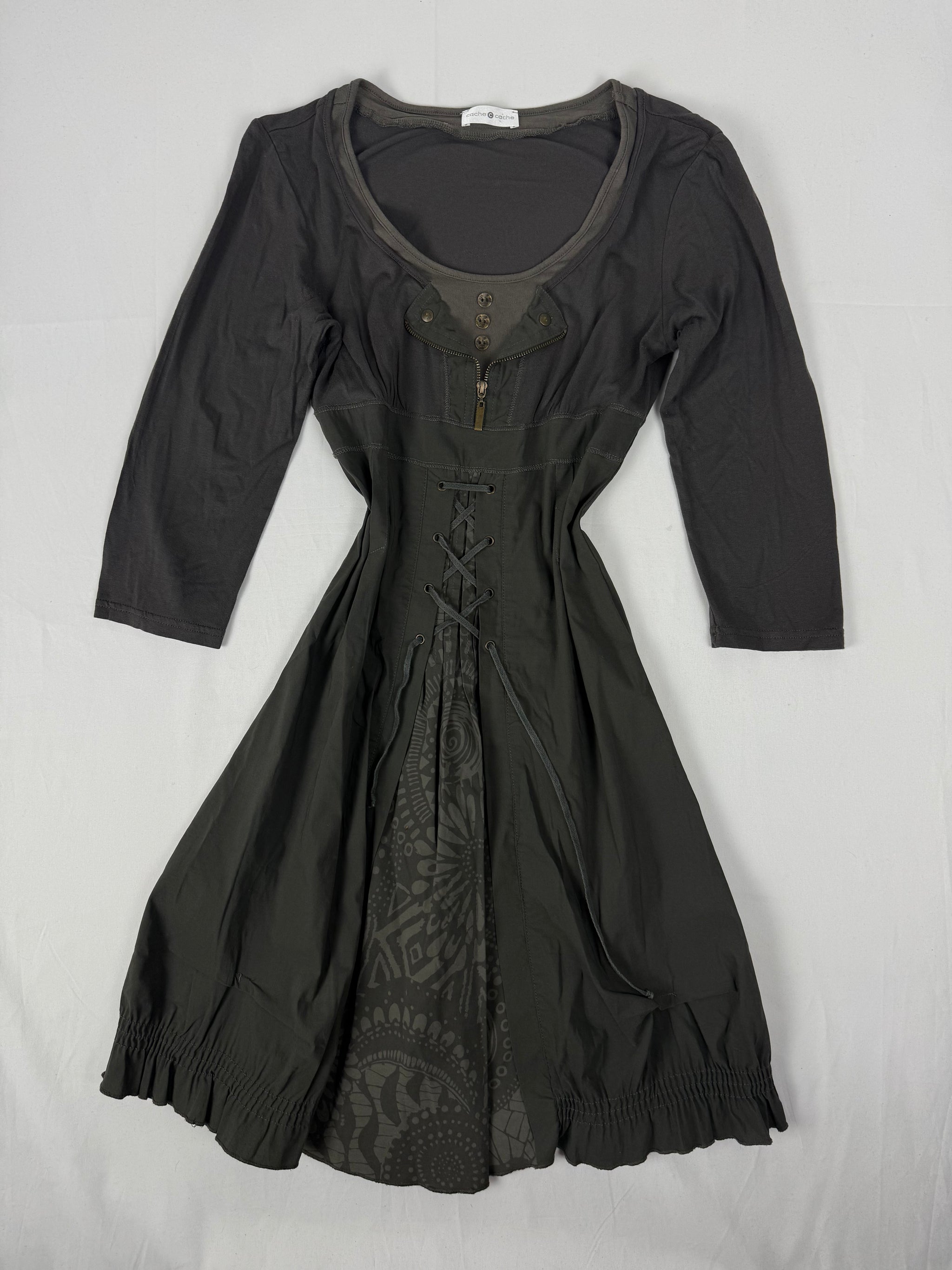 Khaki lace up mini dress (S/M)