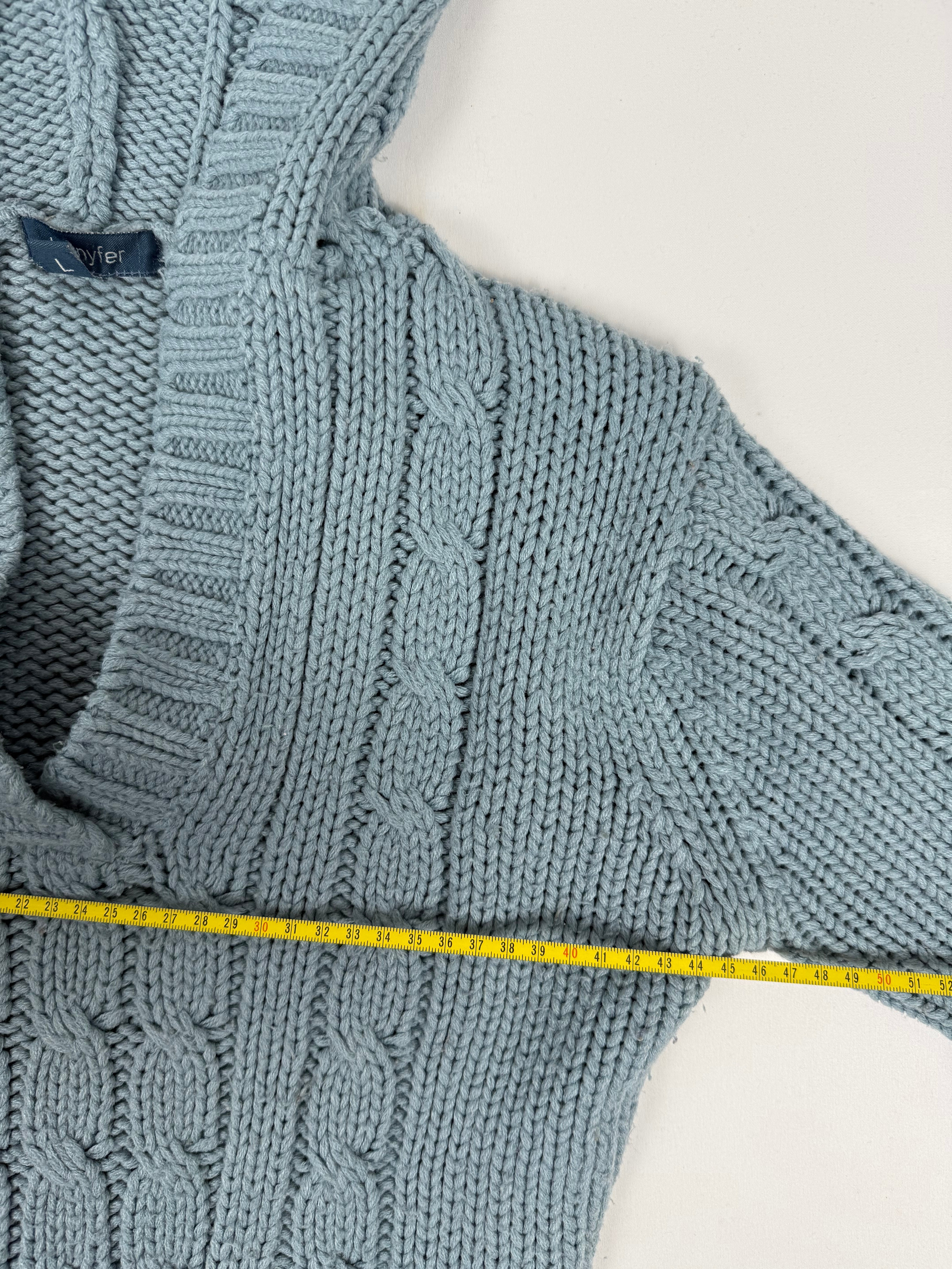 Blue knitted hooded jumper (L)